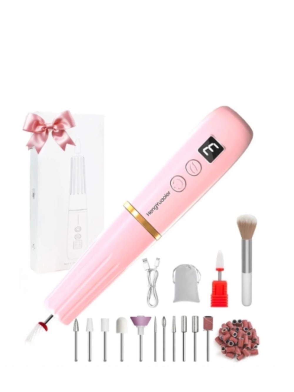Pink Cordless Rechargeable Nail Drill E-File With Light